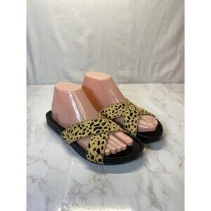 Birdies Robin Slide Sandals Dyed Calf Hair Leopard Print Size 7.5